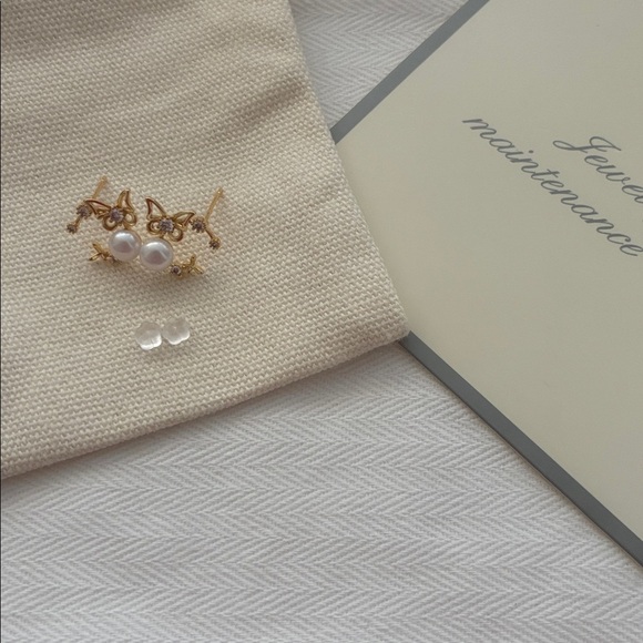 Gold Butterfly Pearl Earrings | Sterling Silver Posts | Affordable Gift for Her - Picture 6 of 7